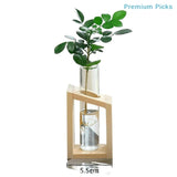 portableTest Tube Glass Propagation Vase Hydroponic Station with Wooden Stand for Herb  Home Decor