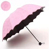 Portable Creative Water Flowering  Umbrella Manual  Black Coating UV Protection Sun Rain Dual Use Folding Parasol