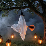 Halloween Hanging Ghost Decorations Cute Ghost Ornament Hanging Ghost with Broom Halloween Decoration Flying Witch for Haunted