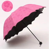 Portable Creative Water Flowering  Umbrella Manual  Black Coating UV Protection Sun Rain Dual Use Folding Parasol
