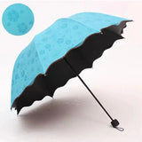 Portable Creative Water Flowering  Umbrella Manual  Black Coating UV Protection Sun Rain Dual Use Folding Parasol