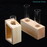 portableTest Tube Glass Propagation Vase Hydroponic Station with Wooden Stand for Herb  Home Decor