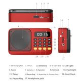 Portable FM Radio Portable Bluetooth Speaker with LED Light support Recording TF Card USB Play Wireless Speaker Radio FM Receive