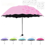 Portable Creative Water Flowering  Umbrella Manual  Black Coating UV Protection Sun Rain Dual Use Folding Parasol