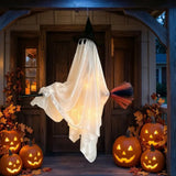 Halloween Hanging Ghost Decorations Cute Ghost Ornament Hanging Ghost with Broom Halloween Decoration Flying Witch for Haunted