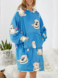 Women Cartoon Print Oversized Kangaroo Pocket Fleece Lined Blanket Hoodie Sleepwear Robes - Presidential Brand (R)