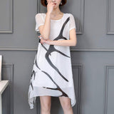 Womens Uneven Black and White Chiffon Dress - Presidential Brand (R)