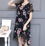 Women Uneven Short Sleeve Floral Dress - Presidential Brand (R)