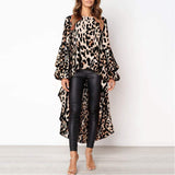 Womens Leopard Print High Low Hem Long Blouse - Presidential Brand (R)