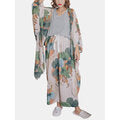 4Pcs Leaves Print V-Neck Sleeveless Wide Leg Pants Cozy Pajamas With Robes - Presidential Brand (R)