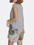 4Pcs Leaves Print V-Neck Sleeveless Wide Leg Pants Cozy Pajamas With Robes - Presidential Brand (R)