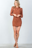 Ladies fashion toffee all floral lace gathered shoulder mini dress - Presidential Brand (R)