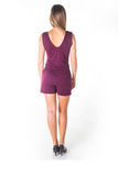 Ladies fashion casual lace up v neck knit romper shorts - Presidential Brand (R)