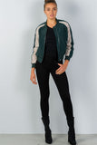 Ladies fashion color block stand collar zipper long sleeve bomber jacket - Presidential Brand (R)