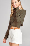 Ladies fashion long sleeve front knot w/button stripe rayon challis woven top - Presidential Brand (R)