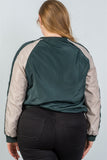 Ladies fashion plus size color block stand collar zipper long sleeve bomber jacket - Presidential Brand (R)