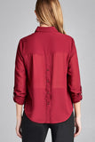 Ladies fashion long sleeve front pocket chiffon blouse w/ back button detail - Presidential Brand (R)