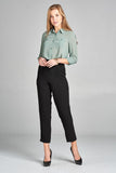 Ladies fashion long sleeve front pocket chiffon blouse w/ back button detail - Presidential Brand (R)