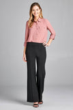 Ladies fashion long sleeve front pocket chiffon blouse w/ back button detail - Presidential Brand (R)