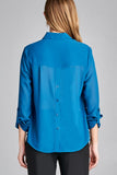 Ladies fashion long sleeve front pocket chiffon blouse w/ back button detail - Presidential Brand (R)