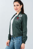 Ladies fashion ribbed trim patch bomber jacket - Presidential Brand (R)