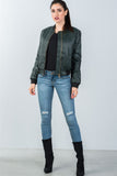 Ladies fashion fully lined peacock pleather bomber jacket - Presidential Brand (R)