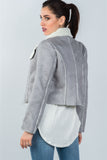 Ladies fashion relaxed fit faux sheepskin drape neck jacket - Presidential Brand (R)