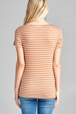 Ladies fashion short sleeve scoop neck stripe rayon spandex top - Presidential Brand (R)