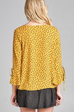 Ladies fashion 3/4 w/bell sleeve round neck dot print crepe woven top - Presidential Brand (R)