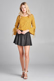 Ladies fashion 3/4 w/bell sleeve round neck dot print crepe woven top - Presidential Brand (R)