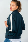 Ladies fashion forest green one striped sleeve track zip-up jacket - Presidential Brand (R)