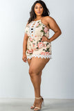 Plus size ladies fashion cool keyhole back detail sleeveless crochet trim romper| shoppresidential.com - Presidential Brand (R)