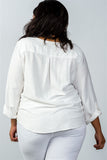 Ladies fashion plus size  oatmeal stand-up collar roll tab sleeve blouse - Presidential Brand (R)