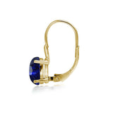 Yellow Gold Flashed Sterling Silver Created Blue Sapphire 8x6mm Oval Leverback Earrings - Presidential Brand (R)