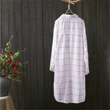 Plus Size Long Plaid Blouse Shirt Button Down Linen Top Casual Long Sleeve - Presidential Brand (R)