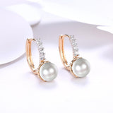 Swarovski Crystal Curved Pav'e Pearl Huggie Earrings Set in 18K Gold - Presidential Brand (R)