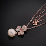 18K Rose Gold Plated Pave Lucky Clover with Imitation Pearl  Necklace - Presidential Brand (R)