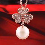 18K Rose Gold Plated Pave Lucky Clover with Imitation Pearl  Necklace - Presidential Brand (R)