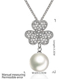 18K White Gold Plated Pave Lucky Clover with Imitation Pearl Necklace - Presidential Brand (R)