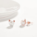 18K Rose Plated Classic Fresh Water Pearl Pave Stud Earrings - Presidential Brand (R)