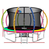 Everfit 12FT Trampoline Round Trampolines With Basketball Hoop Kids Present Gift Enclosure Safety Net Pad Outdoor Multi-coloured - Presidential Brand (R)
