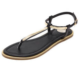 Womens Summer Black Flip Flops Faux Leather Sandals - Presidential Brand (R)