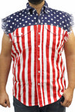 Men's USA Flag Sleevless Denim Shirt Biker American Pride - Presidential Brand (R)