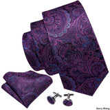 Purple Paisley Men Ties 8.5cm Wide 100% Silk Tie Hanky Box Set Necktie - Presidential Brand (R)