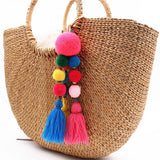 Bead Handbag Tassel Key Chain Pompom Key Ring Holder Hanging Bohemian Style Pendant Keychain Decoration - Presidential Brand (R)
