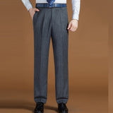 ICPANS High Waist Wool Men Casual Pants Classic Straight Loose Pleated Black Suit Pant For Men Formal Trousers Mens Size 42 44 - Presidential Brand (R)