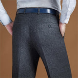 ICPANS High Waist Wool Men Casual Pants Classic Straight Loose Pleated Black Suit Pant For Men Formal Trousers Mens Size 42 44 - Presidential Brand (R)