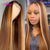 Ali Coco #4/30 Highlight Colored Human Hair Wigs Pre Plucked Lace Front Human Hair Wigs Ombre Remy Frontal Wig For Black Women - Presidential Brand (R)