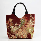Shiny Peacock Embroidered Tote Bag Retro Casual Large Handbag Shoulder Belt - Presidential Brand (R)