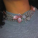 Pink Cuban Link Butterfly Choker Necklace Chain Crystal Rhinestone Chokers Necklaces for Women Gold Collar Wholesale - Presidential Brand (R)